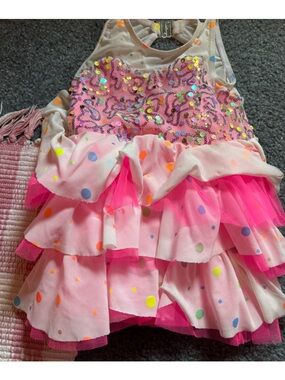 Pink Polka Dot Sequin Ruffle Dance Costume